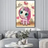 Plakat: Cartoon unicorn girl with flowers on a yellow background