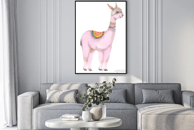 Plakat: Cartoon watercolor lama portrait.