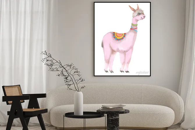 Plakat: Cartoon watercolor lama portrait.