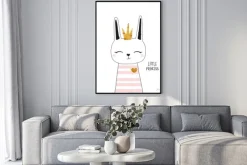 Plakat: Cute bunny princess with gold crown. kids trendy graphic. vector