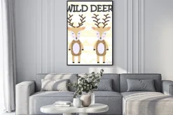 Plakat: Cute cartoon deer. composition with folk art animals and floral