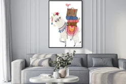 Plakat: Cute cartoon lama with bird