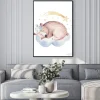 Plakat: Cute dreaming cartoon animal hand drawn watercolor illustration.