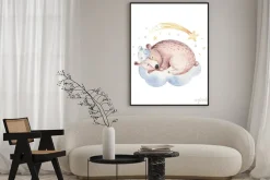 Plakat: Cute dreaming cartoon animal hand drawn watercolor illustration.