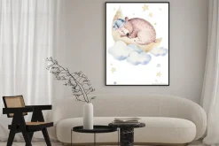 Plakat: Cute dreaming cartoon animal hand drawn watercolor illustration.