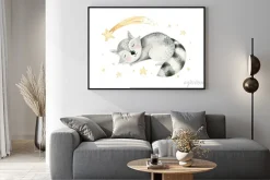 Plakat: Cute dreaming cartoon cartoon animal hand drawn watercolor illustration.