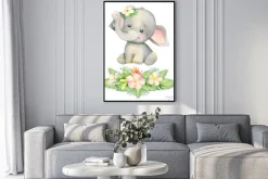 Plakat: Cute elephant, sitting . childrens painting, watercolor, tropical