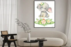Plakat: Cute elephant, sitting . childrens painting, watercolor, tropical