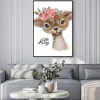 Plakat: Cute hand drawn deer, fawn in floral wreath, flowers bouquet,
