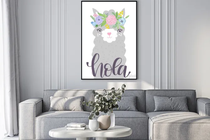 Plakat: Cute lama face. childish print for fabric, t-shirt, poster, card,