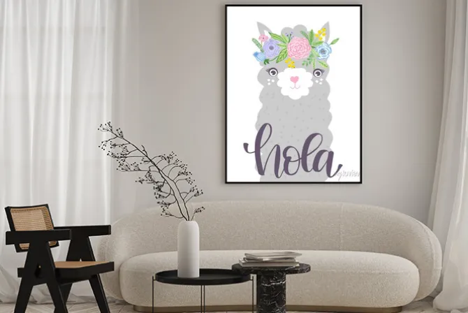 Plakat: Cute lama face. childish print for fabric, t-shirt, poster, card,