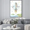 Plakat: Cute little bear in hot air balloon illustration. hand painted