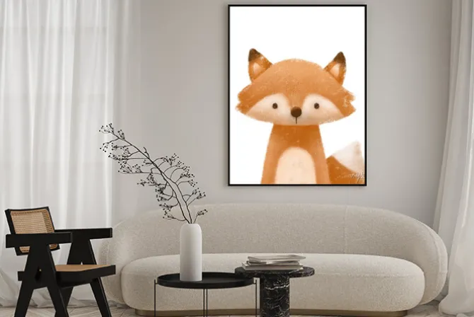 Plakat: Cute little fox. kids print or poster. hand drawn illustration.