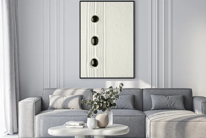 Plakat: Czarne kamienie w piasku