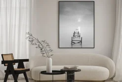 Plakat: Czarno-biały krajobraz drewniany pomost na morzu