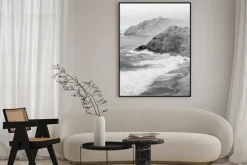 Plakat: Czarno-biały krajobraz plaża i morze