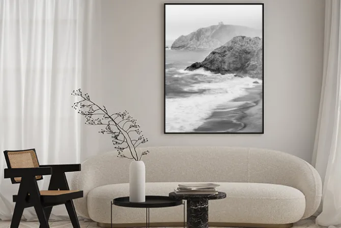 Plakat: Czarno-biały krajobraz plaża i morze