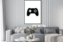 Plakat: Czarny kontroler do gry na białym tle