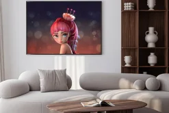 Plakat: 3d digital illustration of red-haired flower girl with big blue