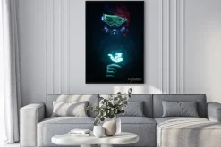 Plakat: 3d illustration of a cyberpunk girl in futuristic gas mask with