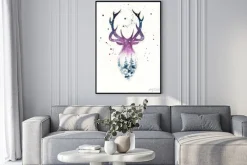 Plakat: Deers christmas illustration of watercolor. greeting card.