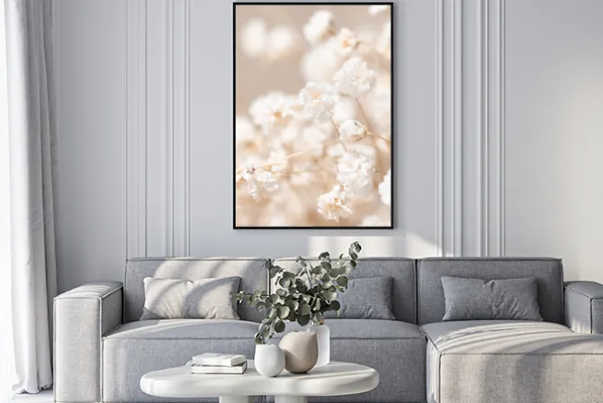 Plakat: Delikatne białe kwiaty w stylu boho