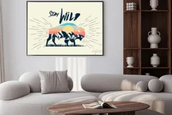 Plakat: Double exposure effect buffalo bison silhouette with mountains