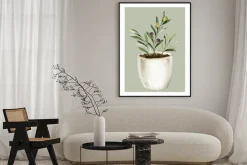 Plakat: Drzewo oliwne roślina na zielonym tle