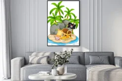 Plakat: Dziecięca ilustracja z wyspą skarbów