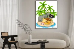 Plakat: Dziecięca ilustracja z wyspą skarbów