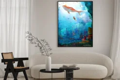 Plakat: Dziecięca ilustracja głębiny morza z wielorybem