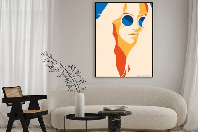 Plakat: Dziewczyna w okularach na ilustracji pop art