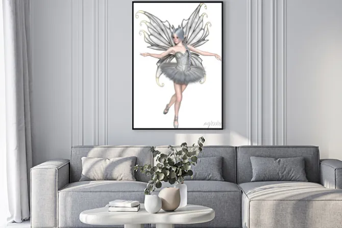 Plakat: Fantazi ilustracja baleriny zimy czarodziejka z srebnymi skrzydłami