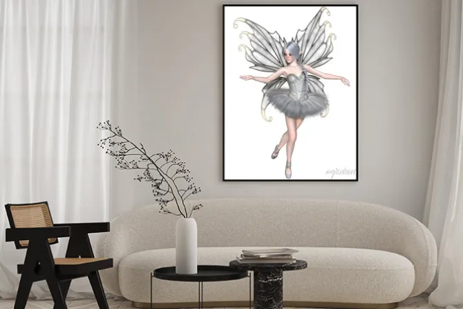 Plakat: Fantazi ilustracja baleriny zimy czarodziejka z srebnymi skrzydłami