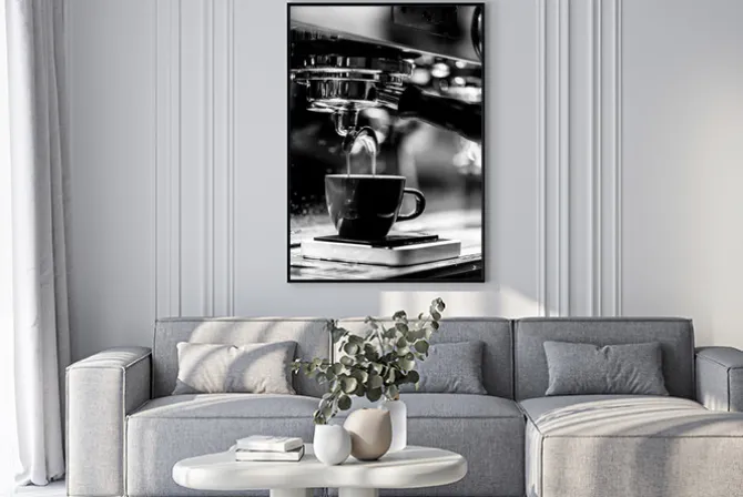 Plakat: Filiżanka kawy czarno-biała fotografia