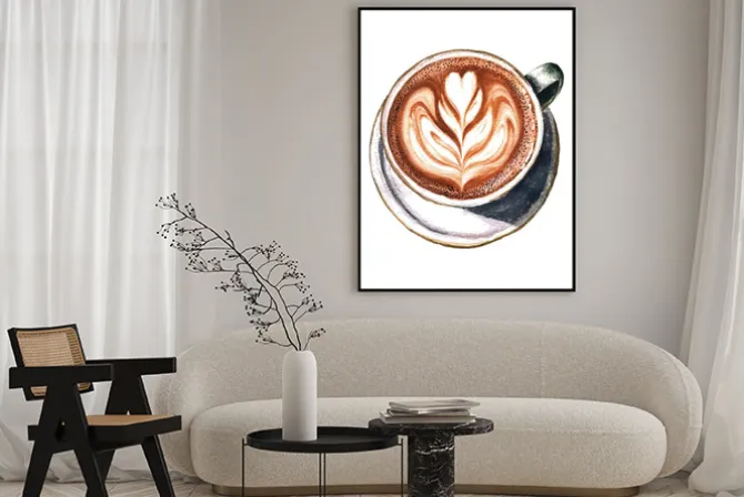 Plakat: Filiżanka kawy z delikatną pianką uformowaną w serce