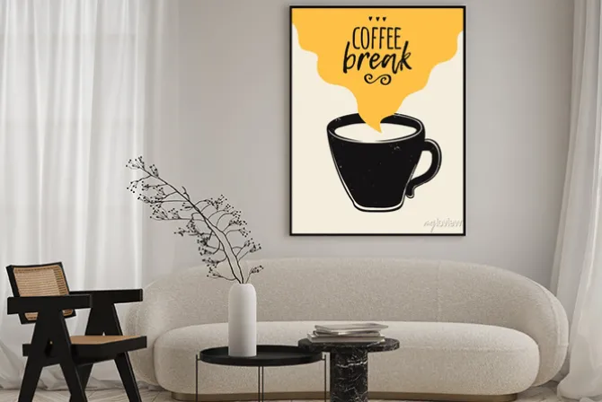 Plakat: Filiżanka kawy z napisem coffee break w stylu plakatowym