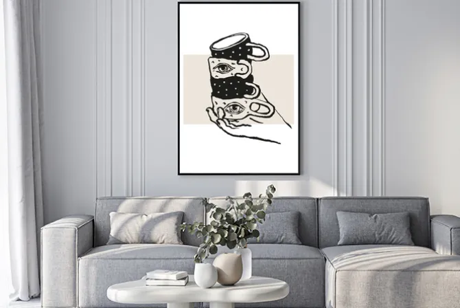 Plakat: Filiżanki kawy abstrakcyjna grafika