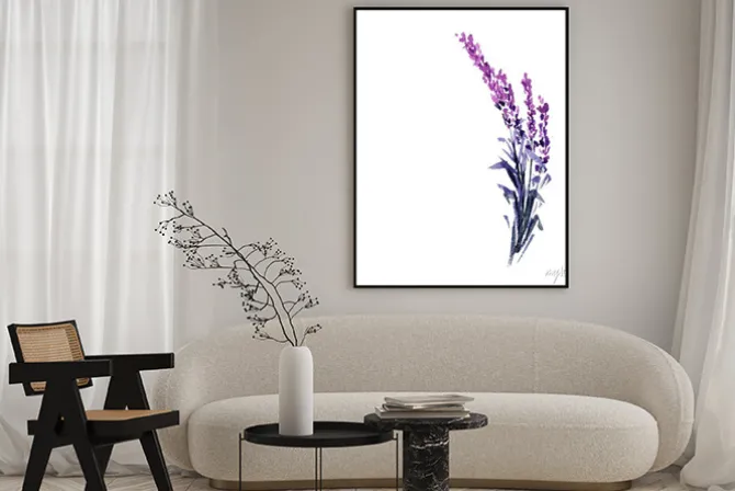 Plakat: Gałązka lawendy na białym tle