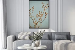 Plakat: Gałązki lnu na niebieskim tle