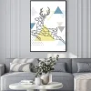 Plakat: Geometryczna ilustracja skaczącego jelenia