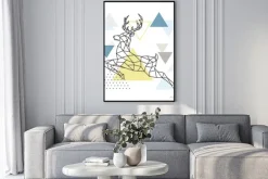 Plakat: Geometryczna ilustracja skaczącego jelenia