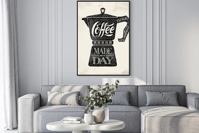 Plakat: Grafika z kawiarką w napisy