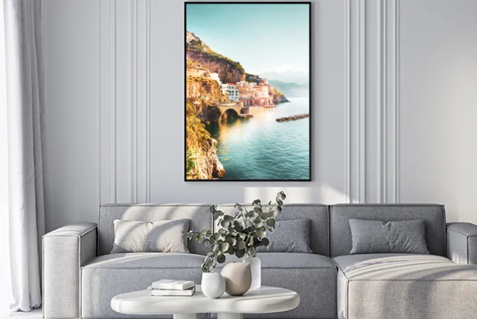 Plakat: Górskie wybrzeże amalfi krajobraz z morzem