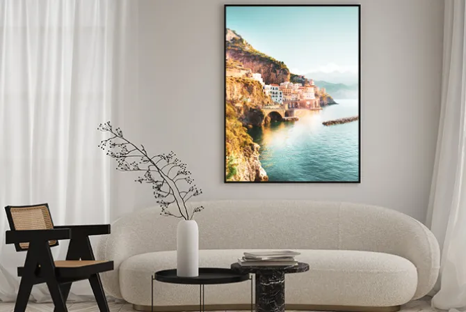 Plakat: Górskie wybrzeże amalfi krajobraz z morzem