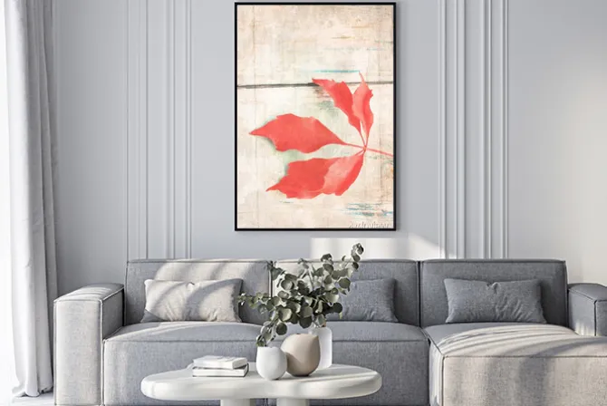 Plakat: Grungy tła z czerwonym liściem