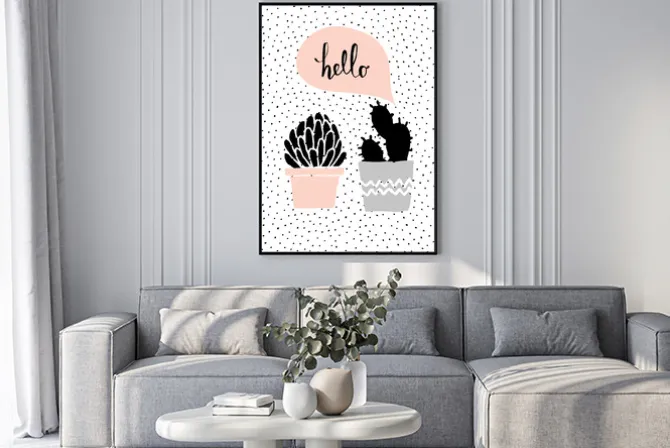 Plakat: Hand drawn cactus plants and speech bubble