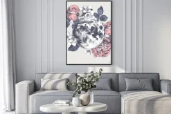 Plakat: Hand drawn card with full moon and flowers