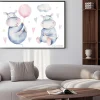 Plakat: Hand drawn cute isolated tropical summer watercolor hippo animals.