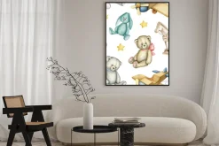 Plakat: Hand drawn watercolor seamless pattern with old-fashioned toys.